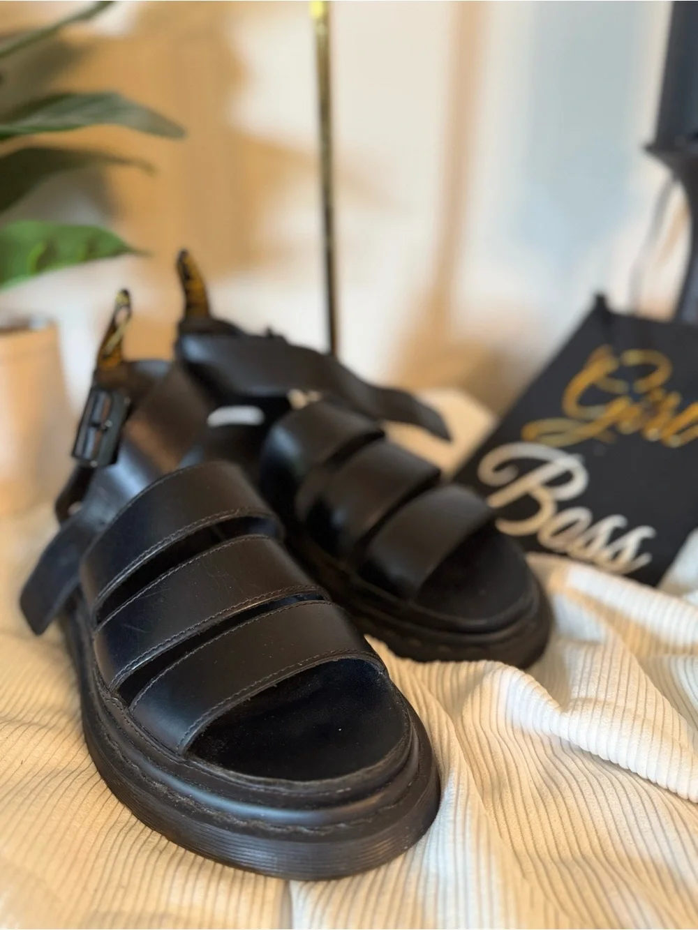 Dr. Martens Clarissa Black Leather Platform Strappy Sandals NIB